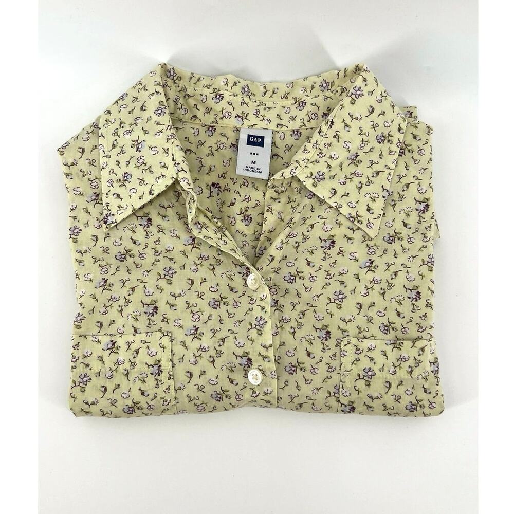 GAP Women's Floral Button Down Shirt Size M Yellow Cottagecore Boho